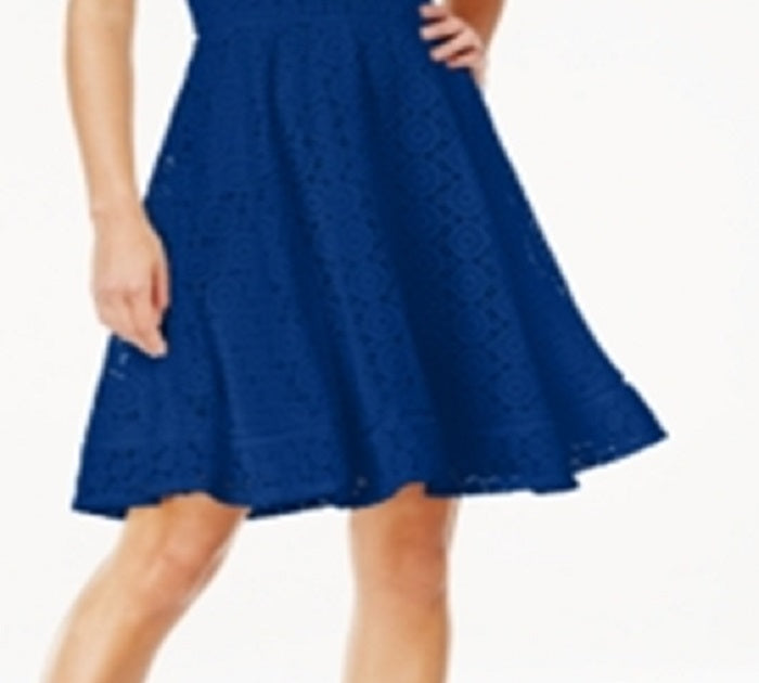 Charter Club Women's Lace Fit & Flare Dress Blue Size Small