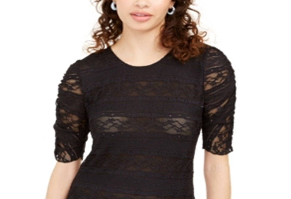 American Rag Junior's Tie Back Lace Blouse Black Size Large