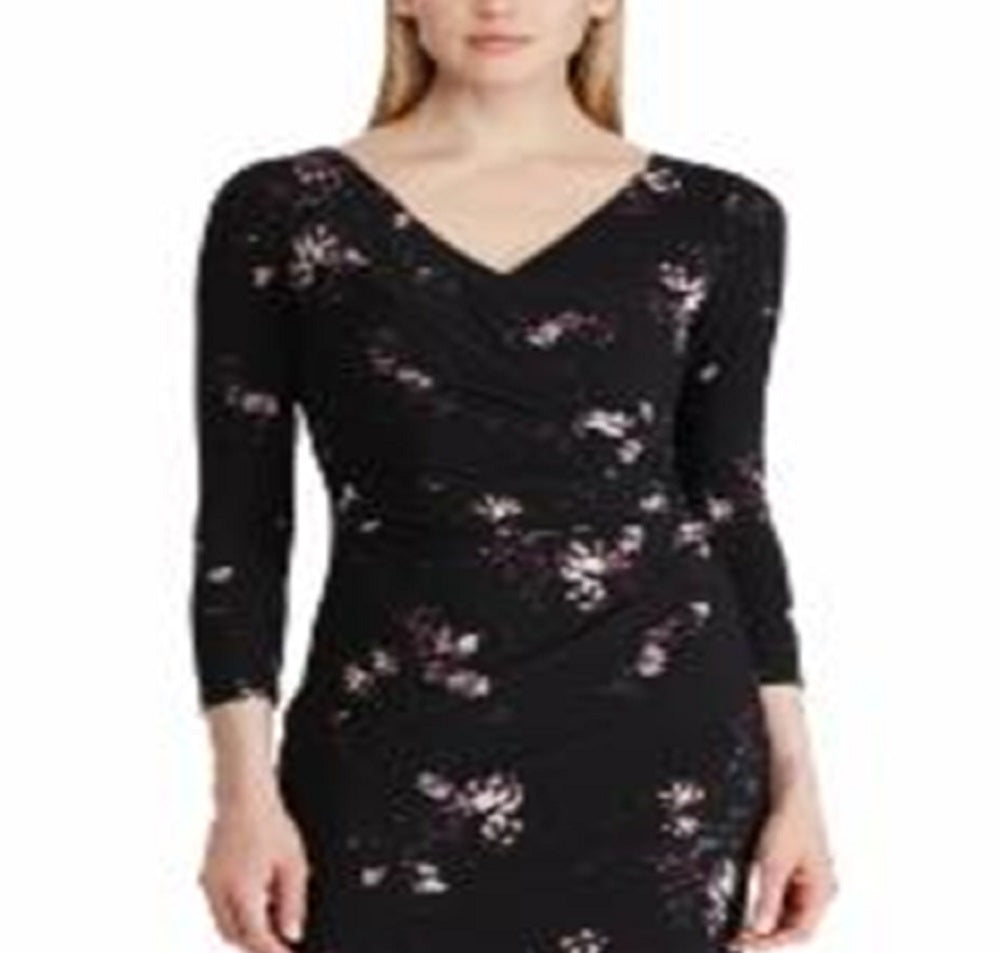 Ralph Lauren Women's Floral Print Jersey Dress Black Size 10 Petite