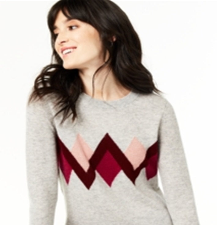 Charter Club Women's Cashmere Argyle Sweater Gray Size -Petite L