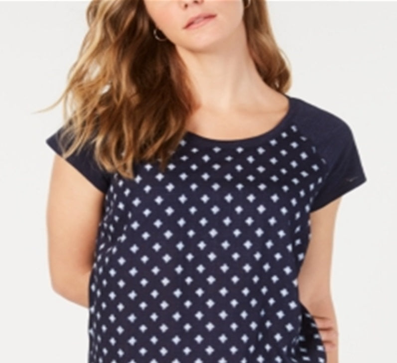 Style & Co Women's Printed Short Sleeve Crew Neck T-Shirt Blue Size X-Small