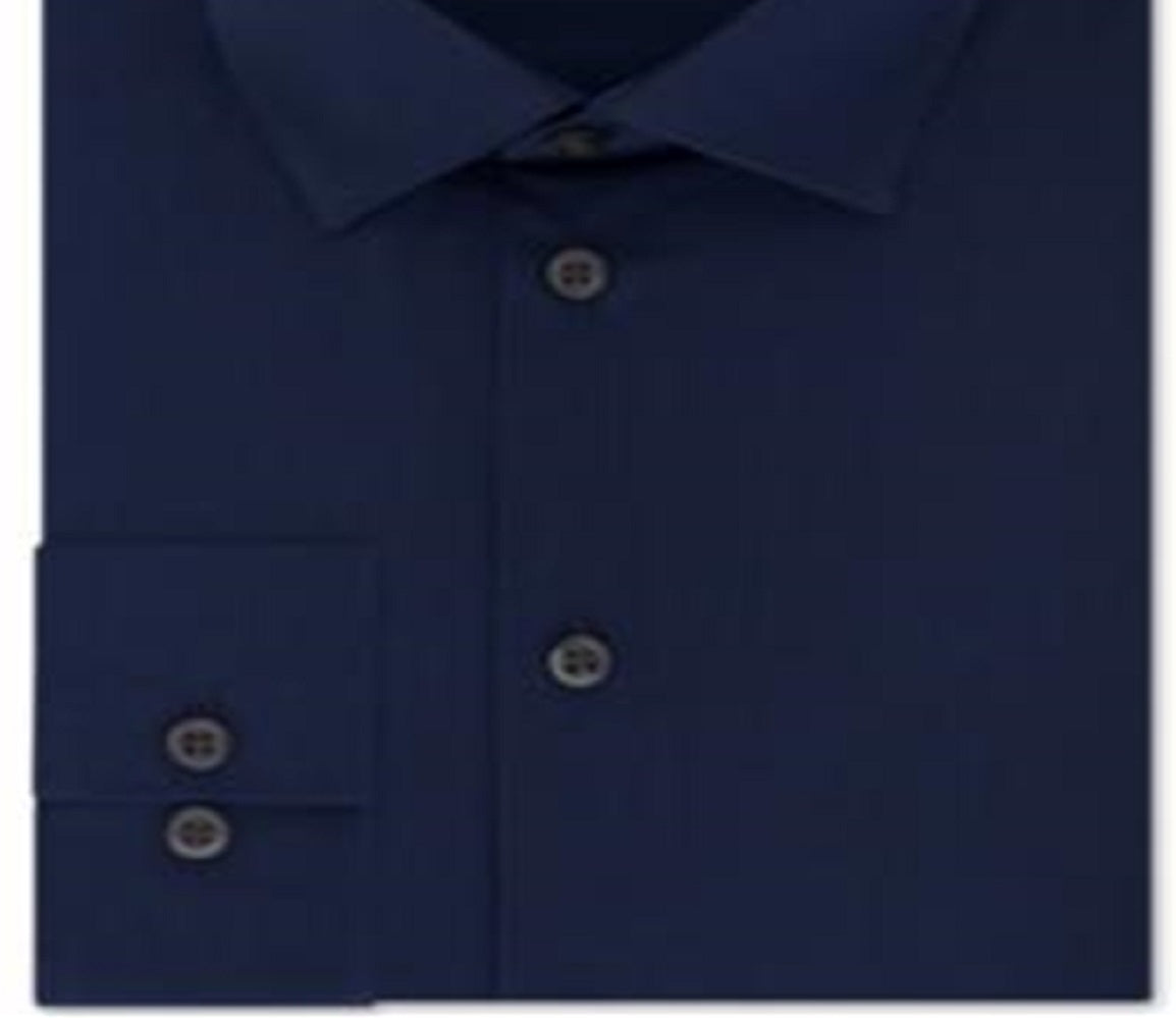 Kenneth Cole Men's Regular Fit Solid Dress Shirt Blue Size L