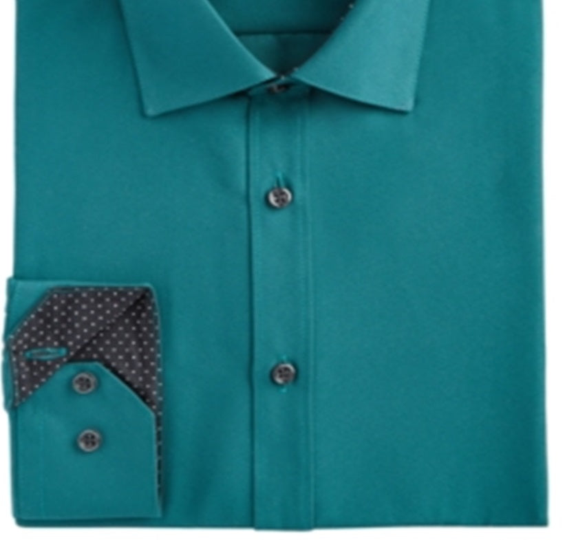 Society Of Threads Men's Slim Fit Solid Dress Shirt Green Size XX-Large