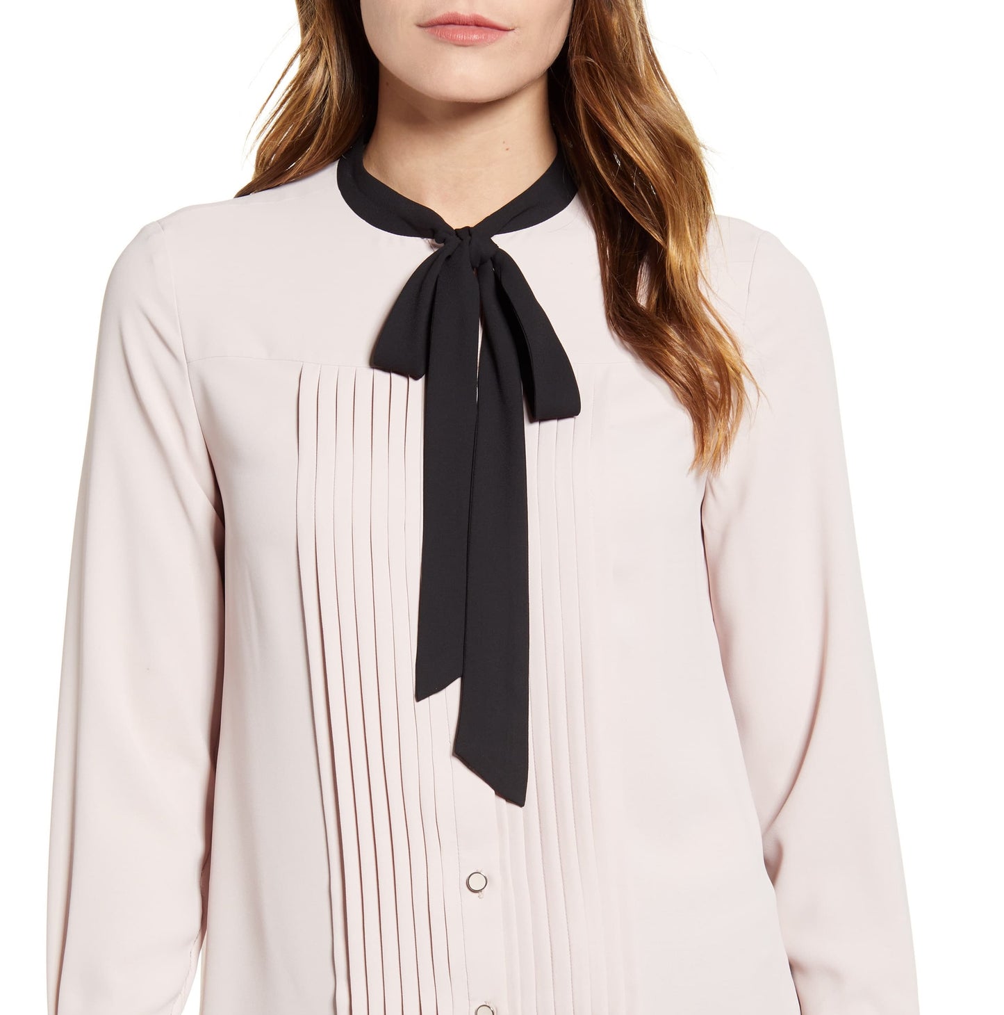 Anne Klein Women's Tie Neck Button Down Blouse Pink Size 12