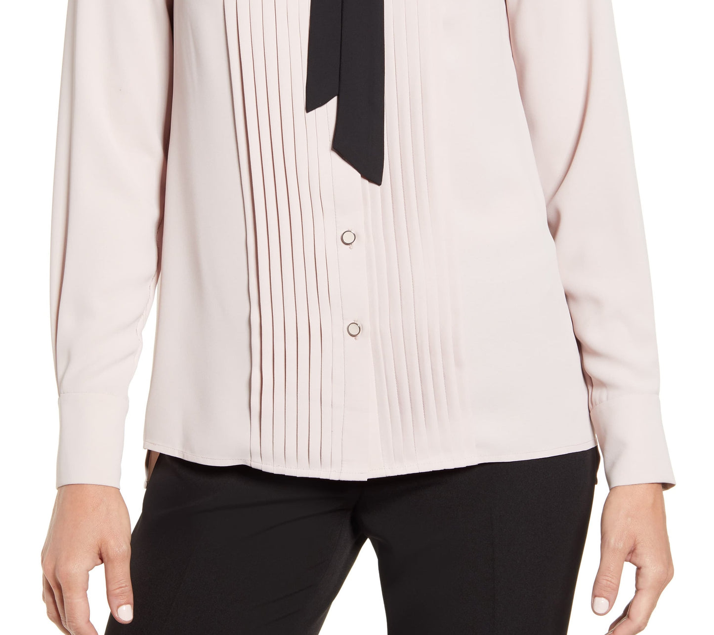 Anne Klein Women's Tie Neck Button Down Blouse Pink Size 12