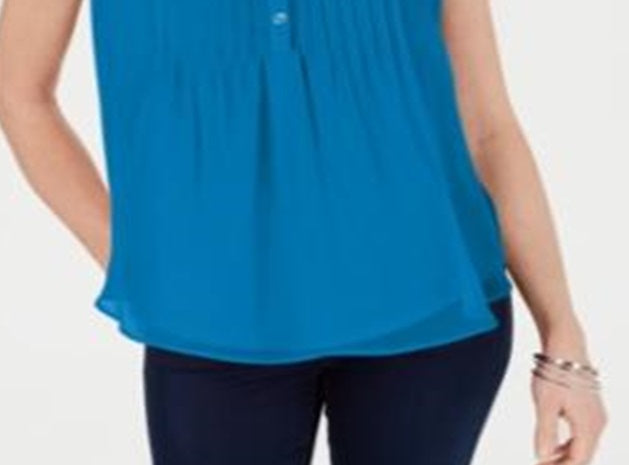 Charter Club Women's Sleeveless Pintuck Blouse Blue Size X-Large