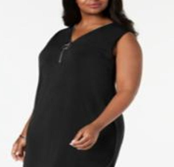 JM Collection Women's Plus Sleeveless Zip Neck Dress Black Size 1X