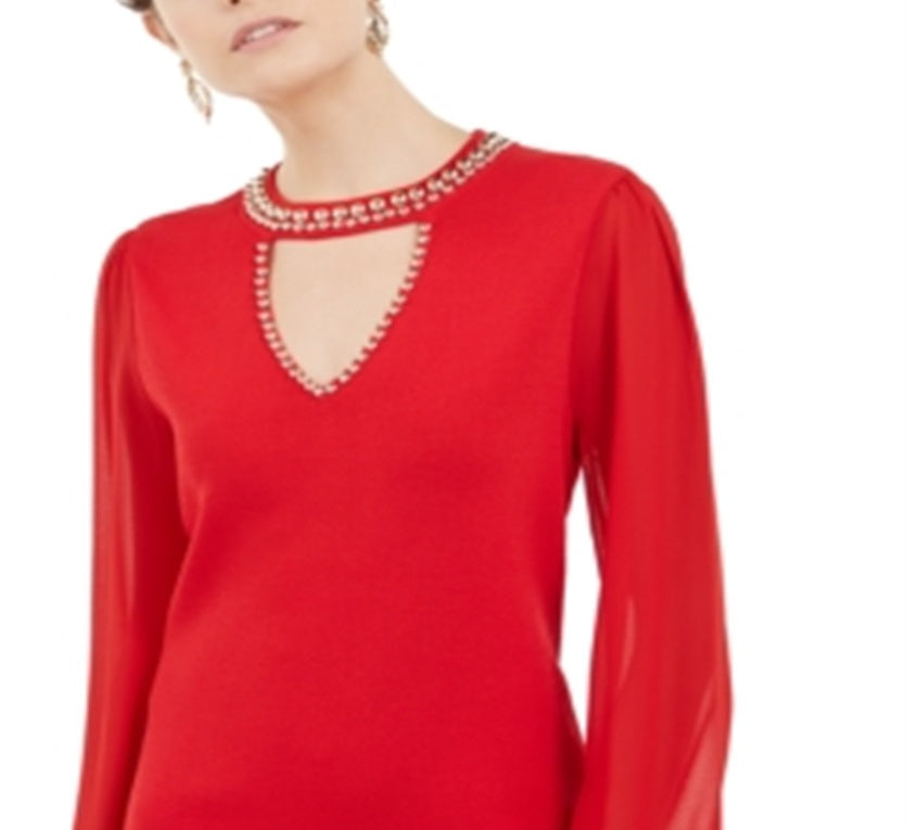INC International Concepts Women's Studded Keyhole Sweater Red Size Large