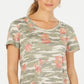 Style & Co Women's Cotton Printed Scoop Neck Top Green Size Small