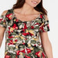 JM Collection Women's Printed Cold Shoulder Top Green Size Medium