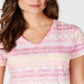 Style & Co Women's Cotton Printed T-Shir Pink Size Petite Medium