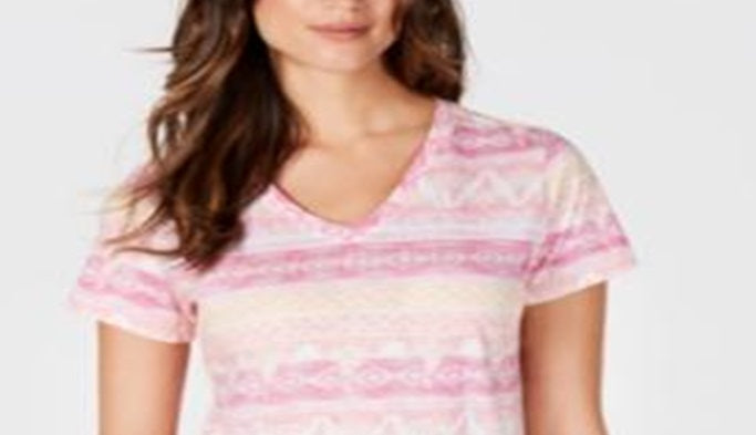 Style & Co Women's Cotton Printed T-Shir Pink Size Petite Medium