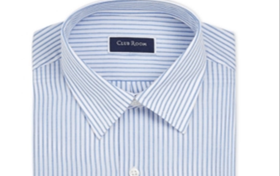 Clubroom Men's Striped Collared Dress Shirt Blue Size 16.5X32-33