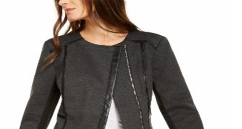 INC International Concepts Women's Faux Leather Motorcycle Jacket Gray Size Medium
