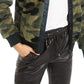Bar III Women's Camouflage Bomber Jacket Green Size Medium