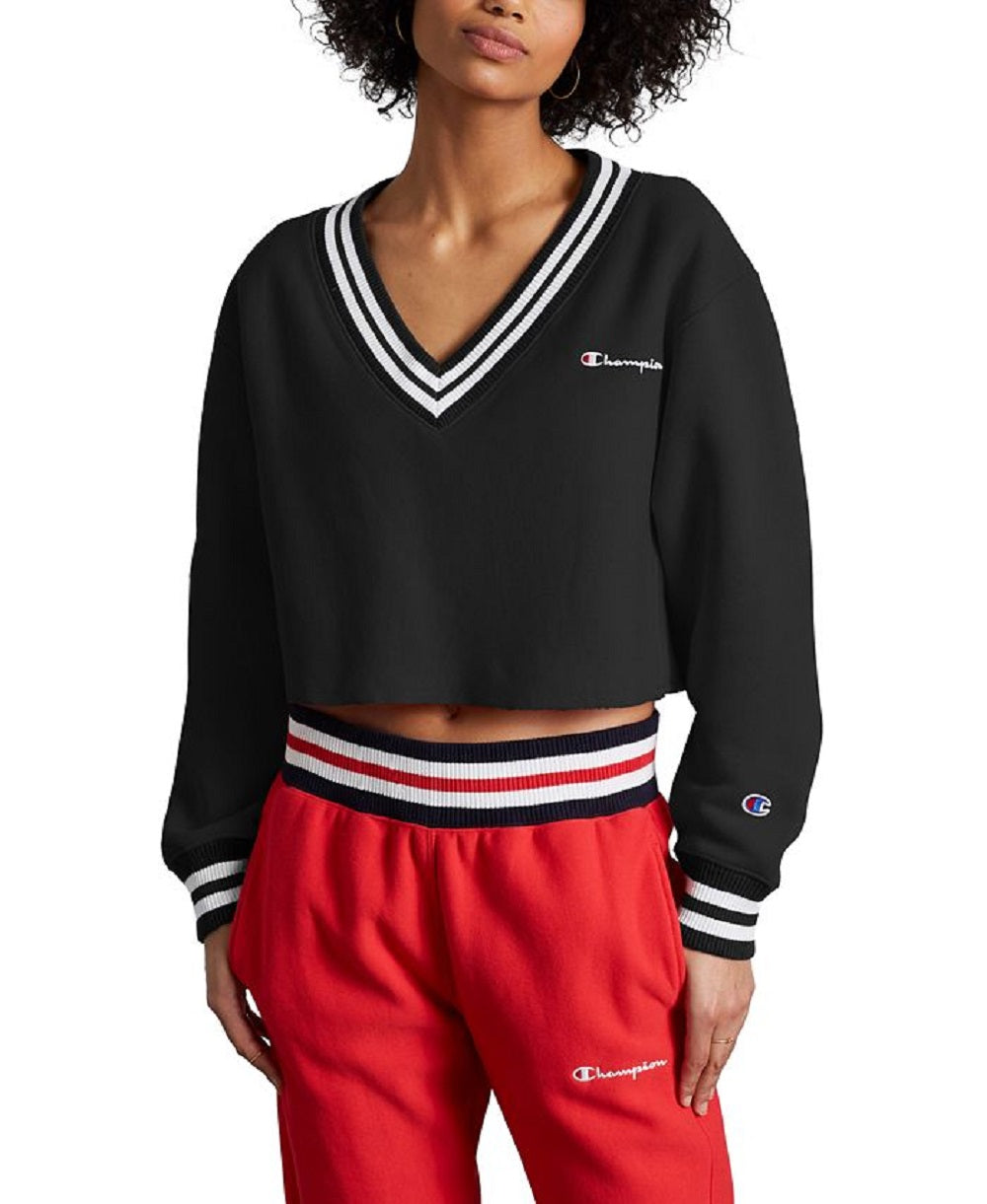 Champion Women's Reverse Weave Cropped Sweatshirt Black Size X-Large