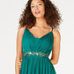 Teeze Me Women's Embellished Spaghetti Strap V Neck Maxi Evening Sheath Dress Green Size 0