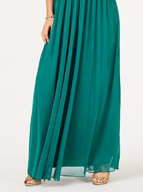 Teeze Me Women's Embellished Spaghetti Strap V Neck Maxi Evening Sheath Dress Green Size 0