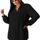 NY Collection Women's Plus High Low Slit Hem Button up Blouse Black Size 1X