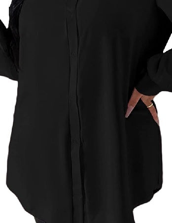 NY Collection Women's Plus High Low Slit Hem Button up Blouse Black Size 1X