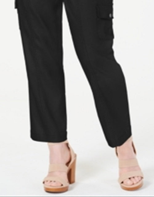 INC International Concepts Women's Belted Pocketed Cargo Pants Black Size 14