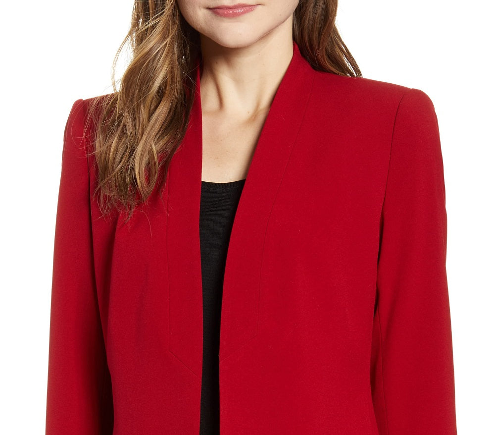 Anne Klein Women's Romantic Collarless Open Front Jacket Red Size 16