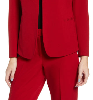 Anne Klein Women's Romantic Collarless Open Front Jacket Red Size 16