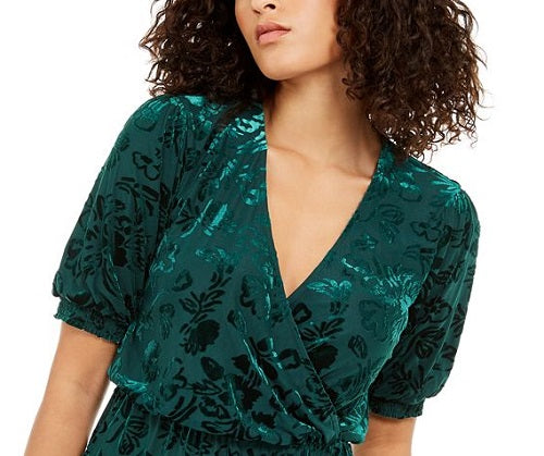 Alfani Women's Velvet Burnout Wrap Top Green Size M