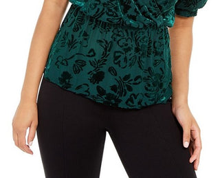 Alfani Women's Velvet Burnout Wrap Top Green Size M