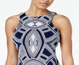 Speechless Women's Zippered Glitter Printed Sleeveless Jewel Neck Short Cocktail Body Con Dress Blue Size 3