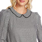 CeCe Women's Check Long Sleeve Peter Pan Collar Top Black Size Small