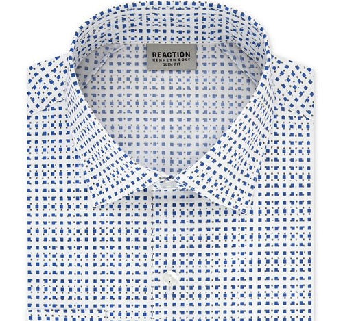 Kenneth Cole Reaction Men's Technicole Slim Fit 3 Way Stretch Non Iron Printed Dress Shirt Blue Size L