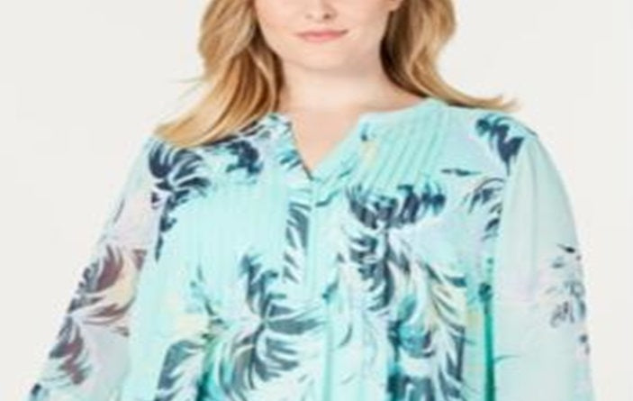 Charter Club Women's Plus Printed Tiered-Ruffle Top Blue Size 3X