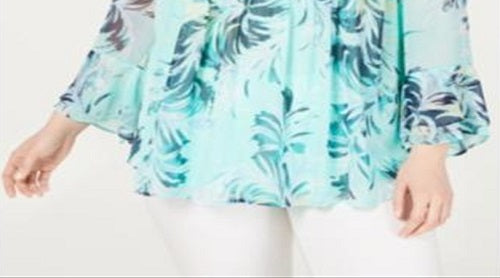 Charter Club Women's Plus Printed Tiered-Ruffle Top Blue Size 3X