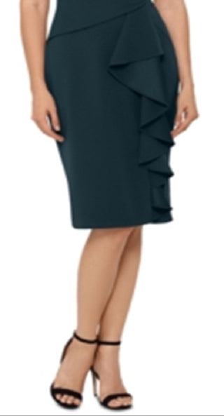 Betsy & Adam Women's Cascading Ruffle Sheath Dress Green Size 14