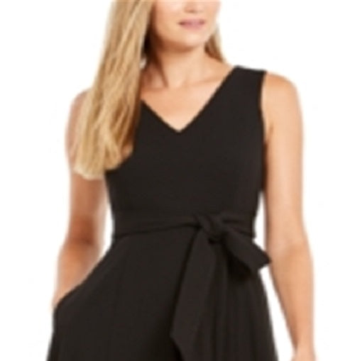 Calvin Klein Women's Belted V Neck Dress Black Size 2