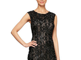 Alex Evenings Women's Floral Sleeveless Jewel Neck Full Length Fit Flare Formal Dress Black Size 14
