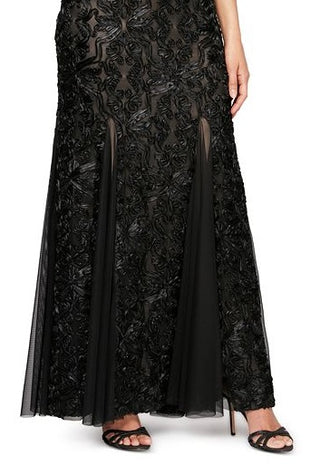 Alex Evenings Women's Floral Sleeveless Jewel Neck Full Length Fit Flare Formal Dress Black Size 14