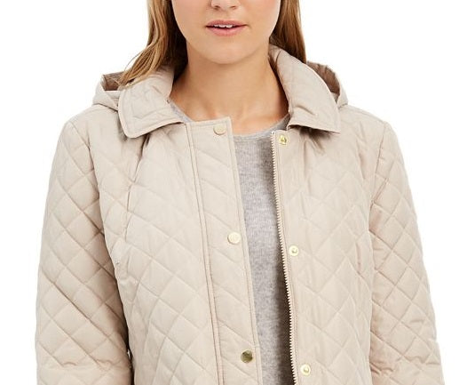 Charter Club Women's Quilted Hooded Jacket Beige Size Petite Small