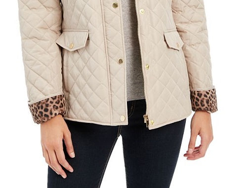 Charter Club Women's Quilted Hooded Jacket Beige Size Petite Small