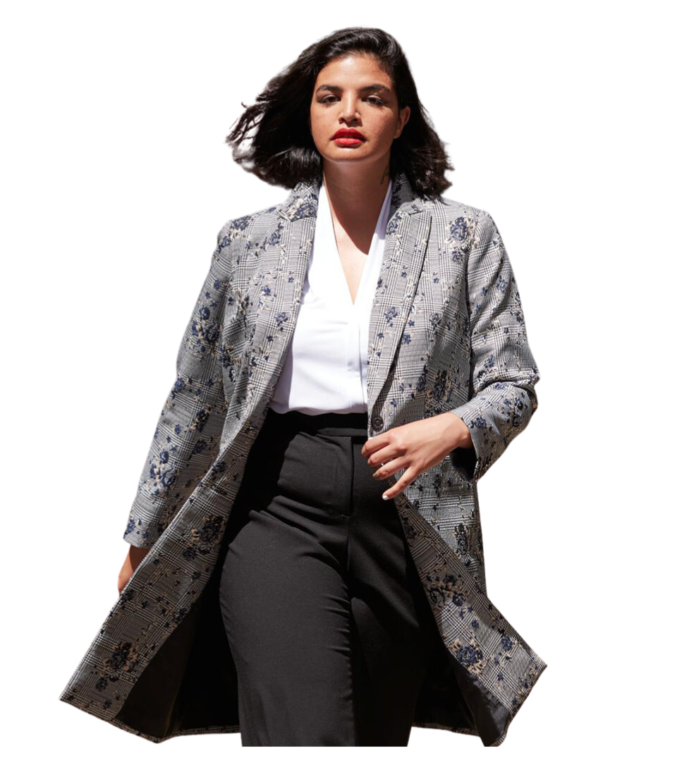 Calvin Klein Women's Plus Plaid & Floral Coat Navy Size 14W