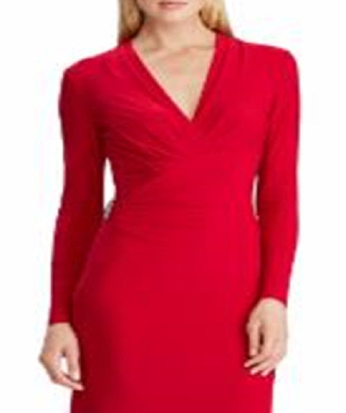 Ralph Lauren Women's Rowenah Embellished Surplice Evening Dress Red Size 12