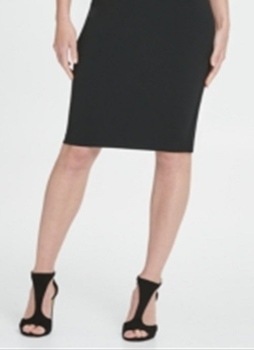 DKNY Women's Bell Sleeve Jewel Neck Below the Knee Body Con Formal Dress Black Size 16