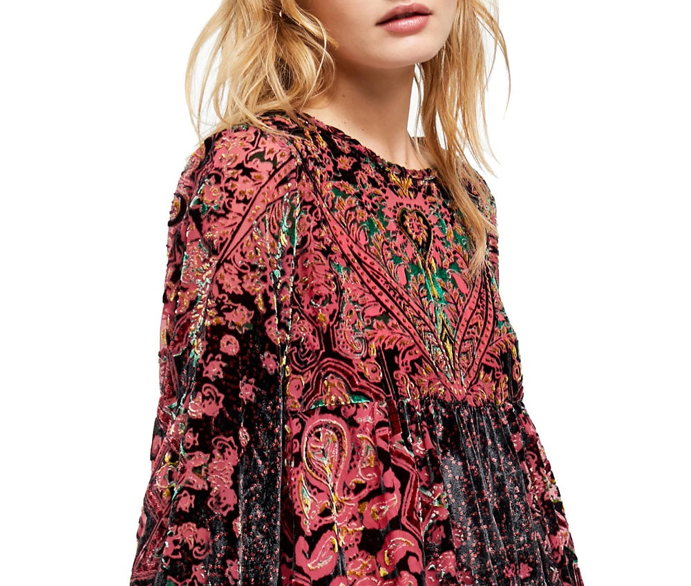 Free People Women's Long Sleeve Above the Knee Empire Waist Dress Red Size Medium
