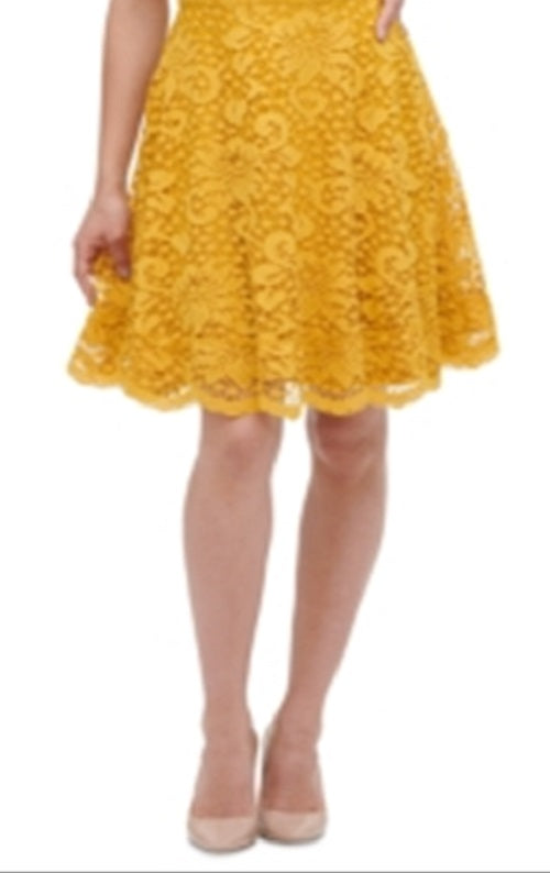 Kensie Women's Short Sleeve Illusion Neckline Short Sheath Dress Yellow Size 4