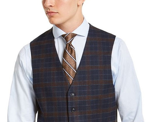 Tommy Hilfiger Men's Modern Fit THFlex Stretch Plaid Vest Blue Size Large