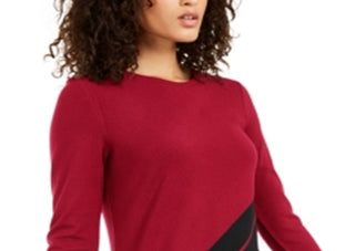 Alfani Women's Asymmetrical Striped Sweater Red Size X-Large