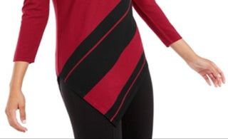 Alfani Women's Asymmetrical Striped Sweater Red Size X-Large