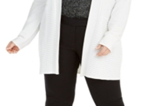 Alfani Women's Open Front Knit Cardigan Sweater White Size 0X