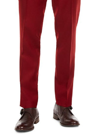 Bar III Men's Slim Fit Flat Wool Stretch Dress Pants Red Size 30X30